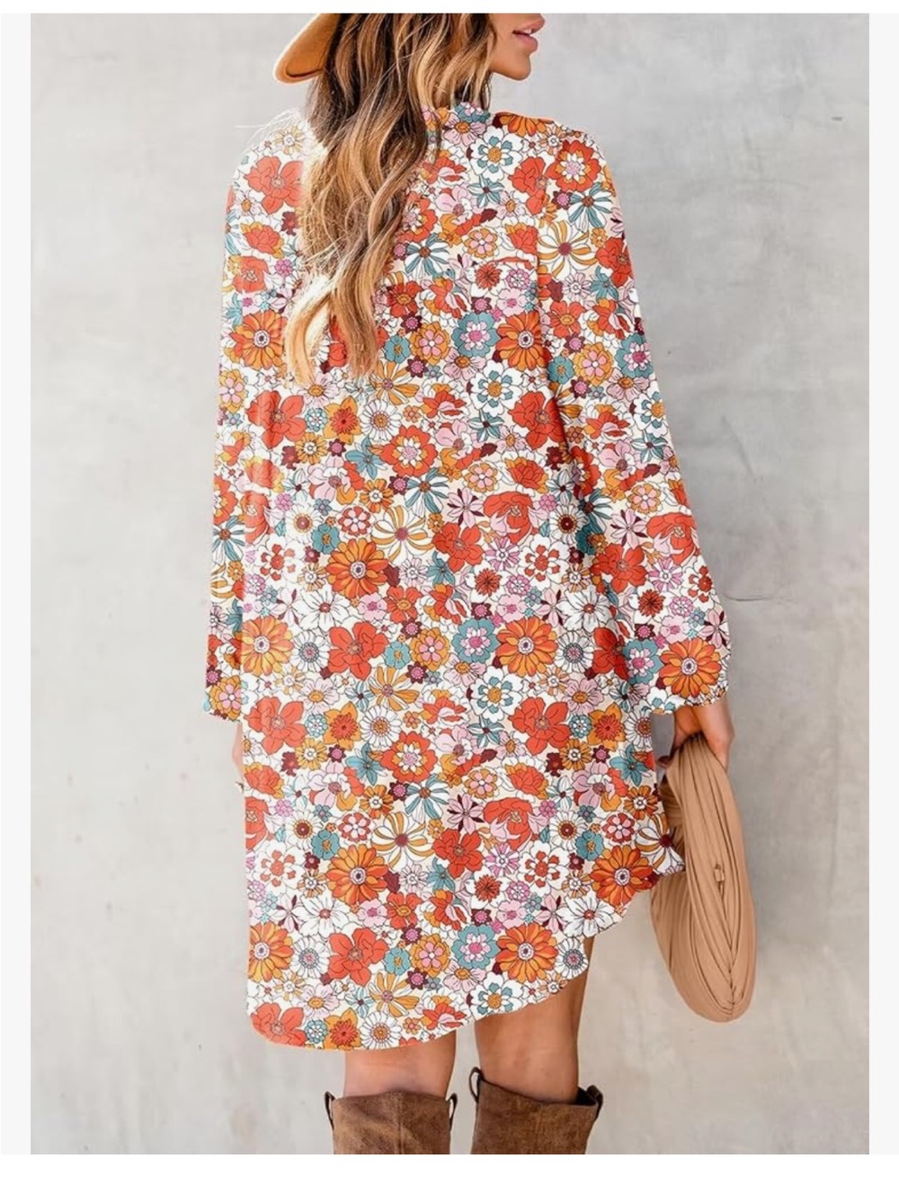 Boho Floral V-Neck Prairie Mini Dress Indie Cottagecore XL - Picture 4 of 13